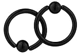 Pair of 2 Rings: 12g 1/2 Inch Surgical Steel Black Titanium IP Plated Captive Bead Hoop Earrings