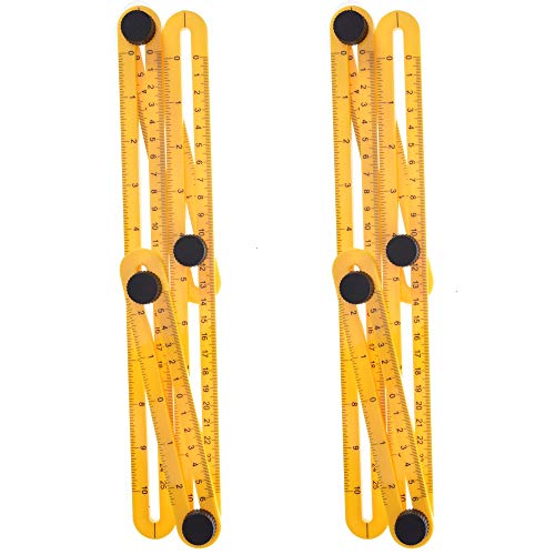 Feeko Template Tool, 2pcs Adjustable Measuring Tool Multi-Angle Measuring Ruler Right Angle Detector Suitable for Contractor Handyman Construction Craftsman Yellow