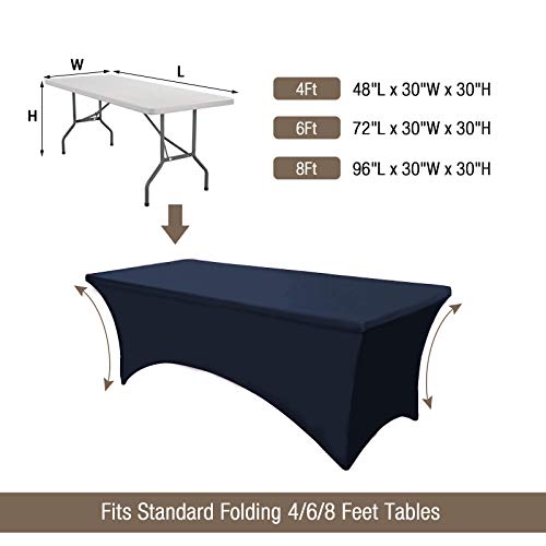 VEEYOO Spandex Table Cover 4/6/8 Feet Stretch Fitted Polyester Tablecloth, Durable Table Cover for Party Wedding Celebration Buffet Trade Shows, 6ft Table Cover (72 x 30 x 30 inch), Navy Blue
