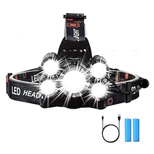 LED Hoofdlamp, Yizhet 5LED Hoofdzaklamp 6000 lumen LED Hoofdlamp USB Koplamp Waterdicht, USB Oplaadbare Koplamp Hoek Van…