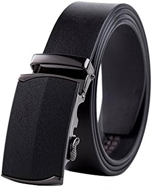 Men's Leather Ratchet Dress Belt with Automatic Buckle,Trim to Fit (Black 3)