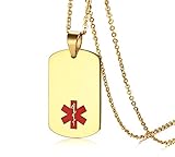 Mealguet Jewelry Stainless Steel Medical ID Dog Tag Necklace with Chain -Free Custom Engraving,Diabetic,Asthma