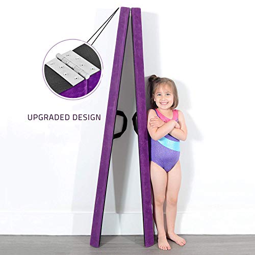Vehipa Gymnastics Balance Beam,8.2 Ft Wood Core Folding Floor Balance Beam with Anti-Slip Base,Foam Top and Carry Handlesï¼ŒHome Training Floor Beam (Purple)