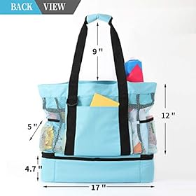 Sheye&Yelin Beach Bag with Insulated Cooler- Many Pockets Durable Sandproof Mesh Tote Bag for Women 41D4K3q9ybL
