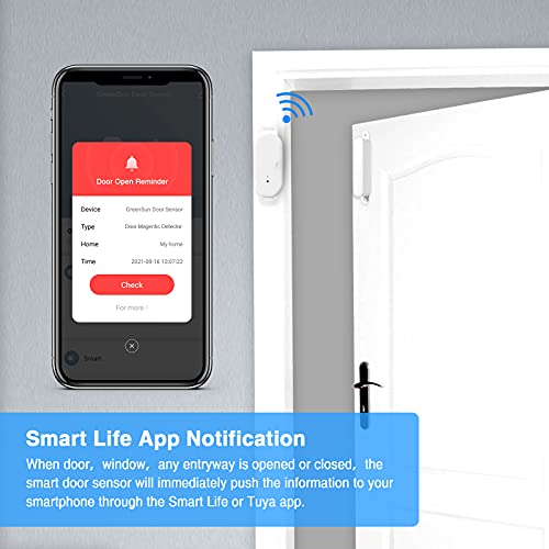 GreenSun WiFi Door Sensor, Smart Door Window Contact Sensor Compatible with Alexa,Google Assistant,Wireless Remote Alarm, Home Security Door Open Contact Sensor for Business Burglar Alert