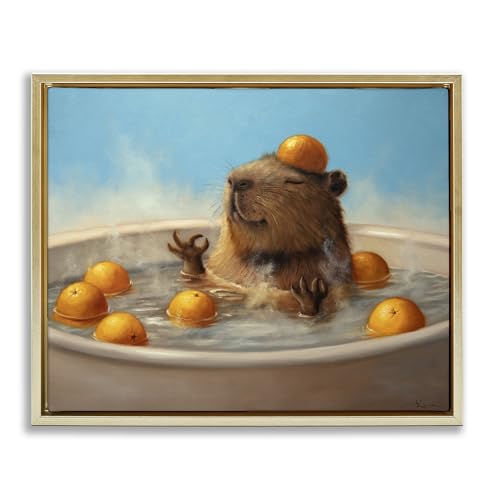 Stupell Industries Capybara in Orange Bath Gold Framed Floater Canvas Wall Art,…