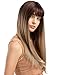 TopWigy Women Brunette Wig Long Straight Synthetic Blonde Wigs with Bangs Ombre Brown to Blonde Natural Look Realistic Dark Roots Wig 24 Inches for Halloween Party Daily Use