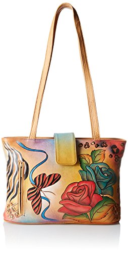 Anna by Anuschka Genuine Leather Tote Bag | Hand-Painted Original Artwork | Rose Safari