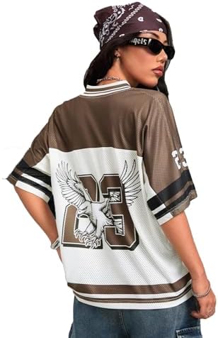 Verdusa Women's Oversized Leopard Y2K Jersey Shirts Number Graphic