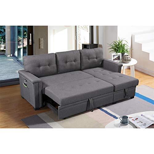 Lilola Home Reversible Sleeper Sectional Sofa with Storage Chaise and