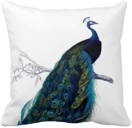 CCTUSGSH Vivid Peacock Pattern Cotton Throw Pillow Case Cushion Cover 18 X 18 Inches One Side