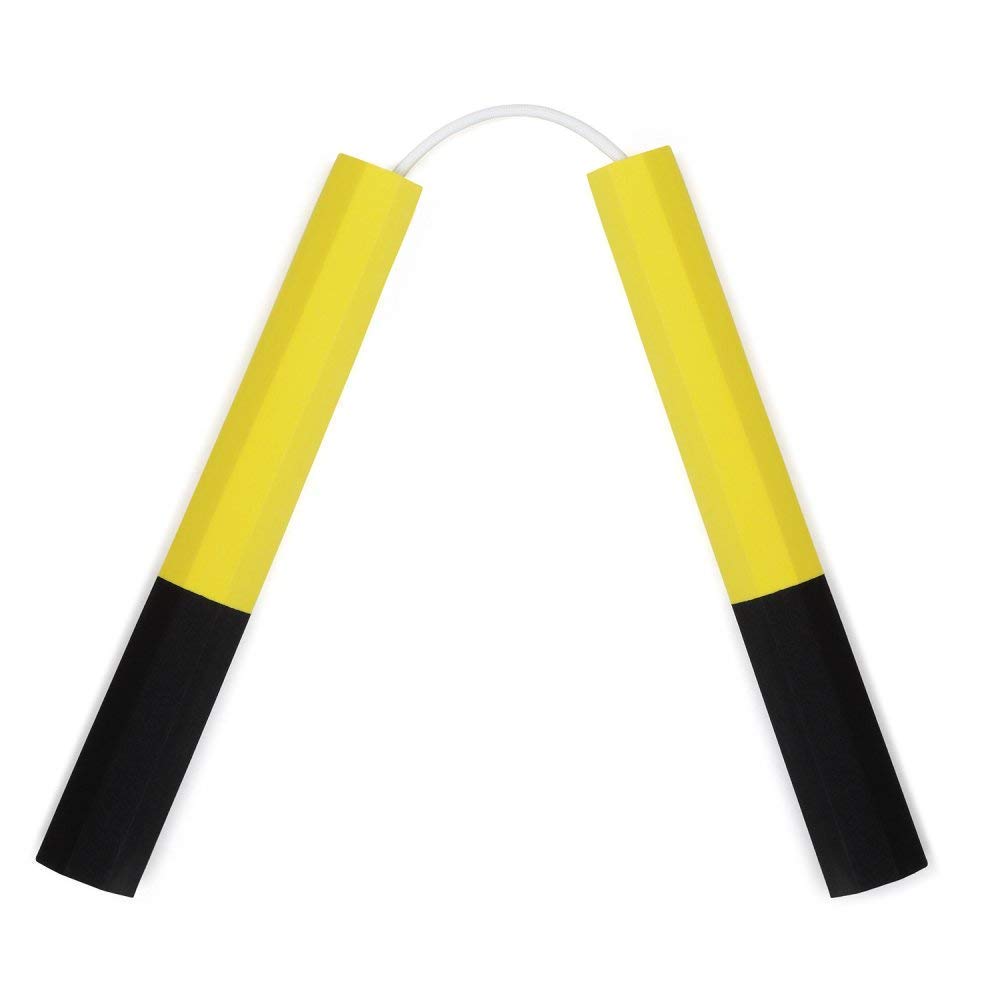 Deluxe Quality 10" Long Dense Foam Octagonal Training Nunchucks - Yellow/Black