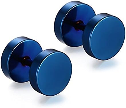 Stainless Steel Mens Womens Stud Earrings Set Ear Piercing Plugs Tunnel Punk Style (1 Pairs (Blue))