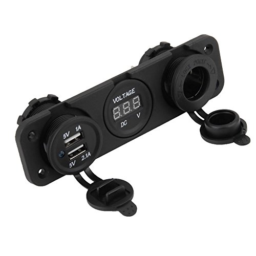 BREADEEP Dual USB Charger Power Outlet Cigarette Lighter Socket DC 12V Digital Voltmeter with Panel Terminal for Car Motocycle Boat RV ATV