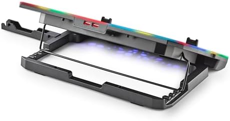 Hero Stand - Base de arrefecimento para portátil, 6 ventoinhas silenciosas, ecrã LCD, RGB, altura ajustável, 2 portas USB, suporte para smartphone, antiderrapante, 2400 RPM