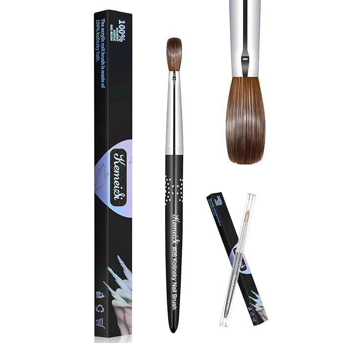 Kolinsky Acrylic Nail Brush 3D Pure Handmade Nail Brushes For Acrylic Application Professional Nail Art Brush (Size 10)