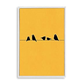 Framed Canvas Wall Art for Living Room, Bedroom Birds on Wire Illustration III Canvas Prints for Home Decoration Ready to Hang - 16x24 inches