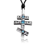 Dan's Jewelers Eastern Orthodox Cross Necklace Pendant with Blue Swarovski Crystals, Fine Pewter Jewelry