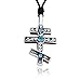 Dan's Jewelers Eastern Orthodox Cross Necklace Pendant with Blue Swarovski Crystals, Fine Pewter Jewelry
