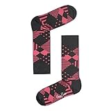 Happy Socks Men's 1Pk Combed Cotton Argyle Crew Sock-Grey and Pink-9-11