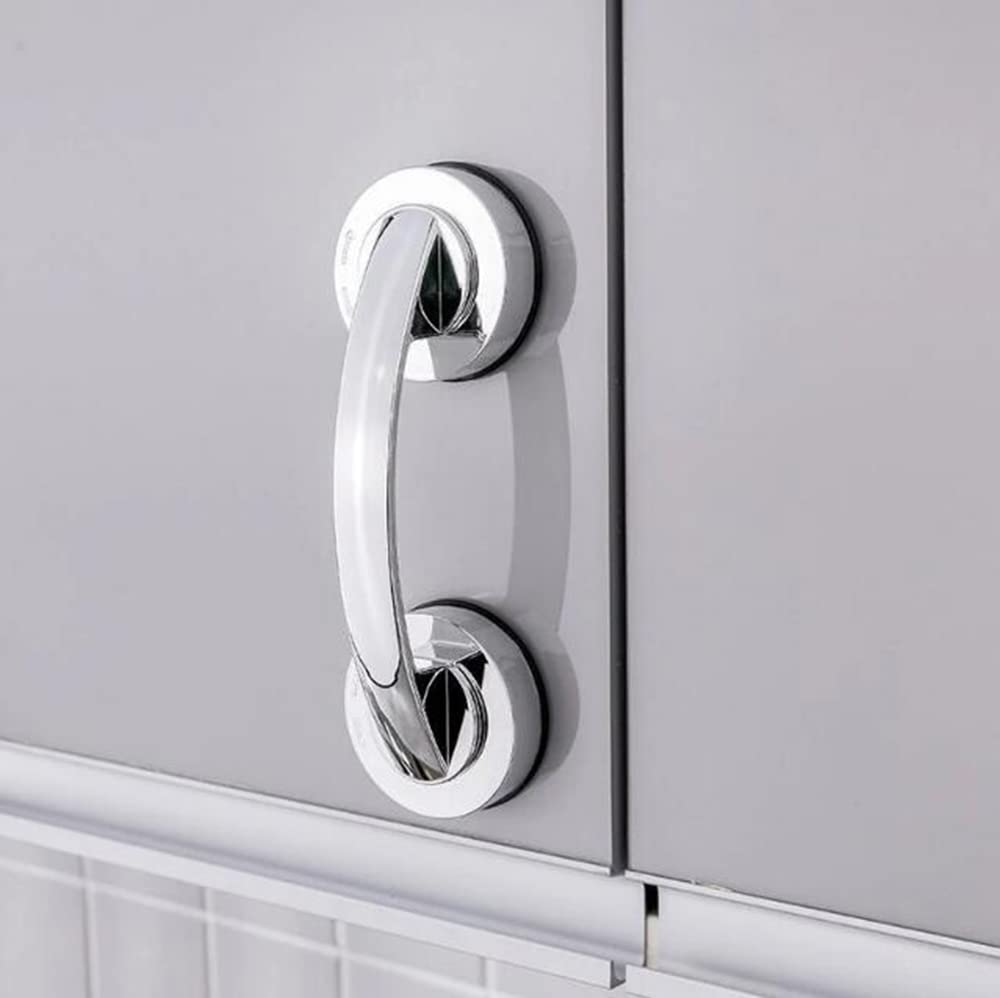 WANLIAN Powerful Suction Cup Glass Mirror, Door Handle, Fridge Drawer, Bathroom, Wall Handrail, Bathtub, Shower Handle, Kitchen Drawer, Cupboard Handle, (Silver)