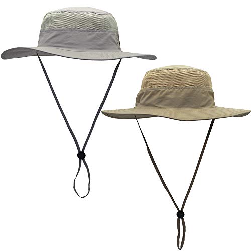 ToVii Windproof Fishing Hats UPF50+ UV Protection Sun Cap Outdoor Bucket Mesh Hat 56-61cm Light Grey & Light Beige