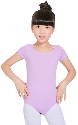 Molldan Girls' Dance Ballet Leotard Short Sleeve Kids Activewear Dress Jumpsuit (4-6Years, Purple)