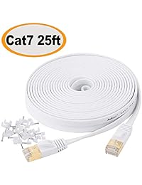 Cable ethernet CAT7 plano de par trenzado apantallado (STP), 25Ft-Blanco