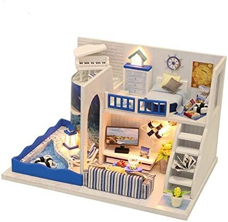 WYD Sea Sound Mini Wooden Doll House 3D Furniture Kit and LED Light Creative Birthday Gift
