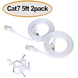 Cat 7 Ethernet Cable 5 ft (2 Pack) white - Shielded (STP) Flat Computer Cable With Snagless Rj45 Connectors- 5 feet (2 Pack)