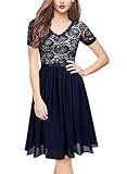 Miusol Women's Vintage Floral Lace Chiffon Slim 1920's Evening Party Dress (X-Large, B-Navy Blue)