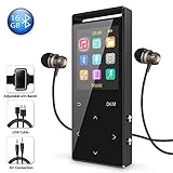 16GB Bluetooth MP3 Player with FM Radio/Voice Recorder, 60 Hours Playback, Lossless Sound,Metal Touch button, 1.8 Inch Color Screen, HD Sound Quality Earphone, with an Armband, Black and Bluetooth