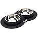 Friends Forever Cat Feeding Station - 2 x Stainless Steel Pet Bowls with Non-Skid No Spill Silicone Mat for Cats Small Puppy, Large
