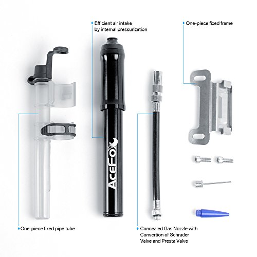 AceFox Mini Bike Pump, Bicycle Pump Reliable Hand Air Pump, Presta & Schrader Valve & Sports Ball, 260 PSI, Black