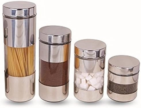 Harewood SET OF 4 STAINLESS STEEL STORAGE JARS WITH LIDS 4 SIZES PREMIUM QUALITY