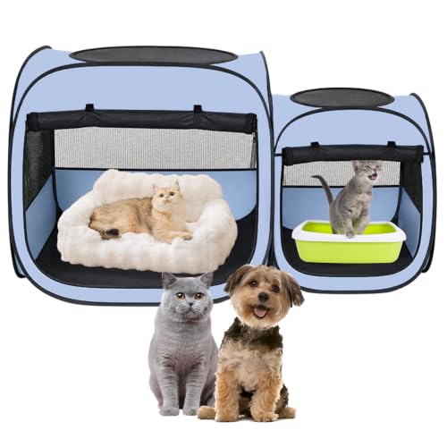 2-in-1 Portable Cat Playpen(Front Doors), Pop up Kitten Playpen, Assembly-Free,…