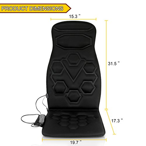 Comfitech heated car seat back massage cushion chair pad with 10 Vibrating Motors for office, auto and home