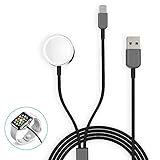 Accocam Watch Charger Magnetic 2 in 1 Wireless Braided Charging Cable Compatible with iWatch Series 5/4/3/2/1 iPhone 11/11Pro/Xr/Xs/8/8P Black 3.3ft...