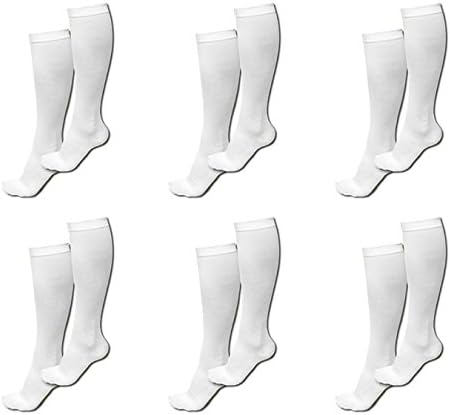 6 Pairs TASOM Compression Socks Over the Calf Below Knee Anti Fatigue Antimicrobial Sock Stockings For Men Woman Foot Feet Ankle Heel Pain Ache Swelling Relief - 6 Pairs White Sm/Med