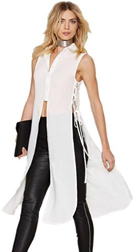 City In Left Women 2016 New Summer Sleeveless Long Sexy Chiffon Vest Top Color White Size L