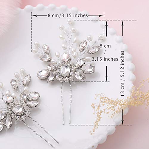 Barogirl Wedding Hair Pins Decorative Faux Pearl Hair Pin Clip Rhinestone Hair Jewelry for Women and Girls 2 PCS (Silver)