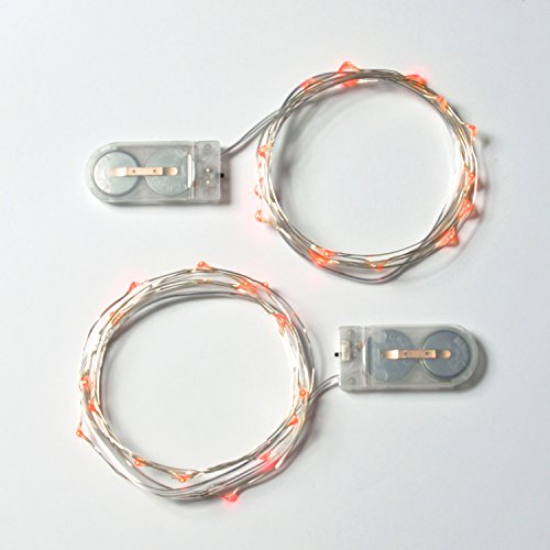 RTGS 2 Sets 15 Red Color Micro LED String Lights Battery Operated on 6 Feet Silver Color Wire