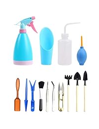 yaetek 14 piezas plantas suculentas herramientas, Mini juego de herramientas de mano de jardín Kit de herramientas de jardín de hadas en miniatura herramientas de bonsai plantación Set Juego de tijeras de costura, Mini herramienta de rastrillo, pala, tras