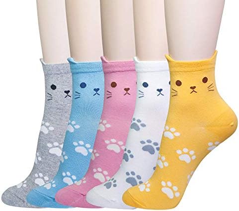 KUZLO Women Crew Sock Funky Cute Funny Animal Fashion Patterned Colorful Casual Novelty Cotton Girls 5 Pairs