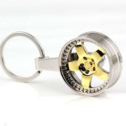 image for maycom Wheel Rim Keychain Creative Auto Part Model Spinning Metallic A