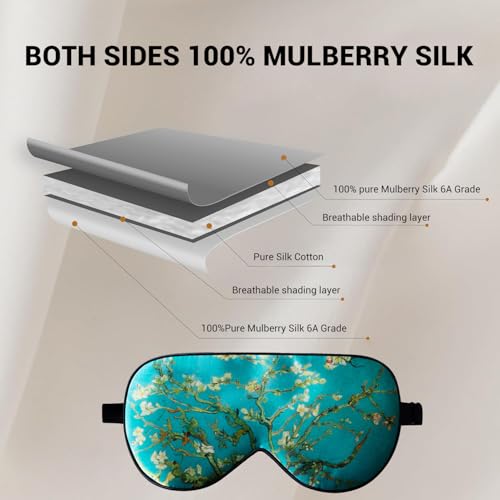 LaCourse 100% Grade 6A Mulberry Silk Sleep Eye Mask for Sleeping - Dual-Sided Natural Silk, Adjustable Strap, Breathable & Ultra-Soft, Gentle on Skin, Green-Flower