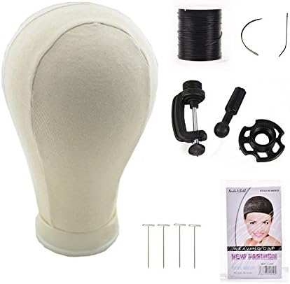 Beige Canvas Block Head Mannequin Head Display Wig with Stander and C Needle 21inch-25inch (21inch)