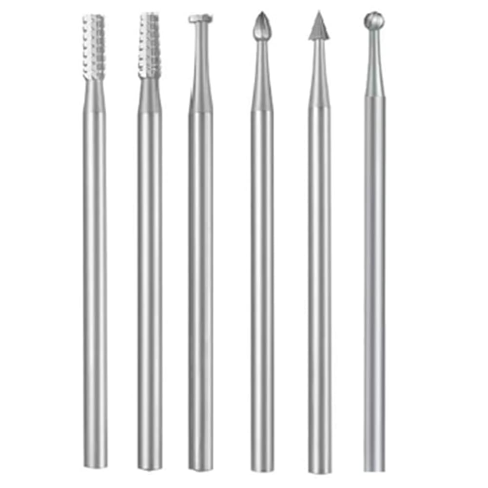 Gokoti 6 Pcs 3/32 Inch Shank Steel Engraving Router Bits, Olive Amber Carving Drill Bits for Rotary Tools (2.3mm Carving Bits)