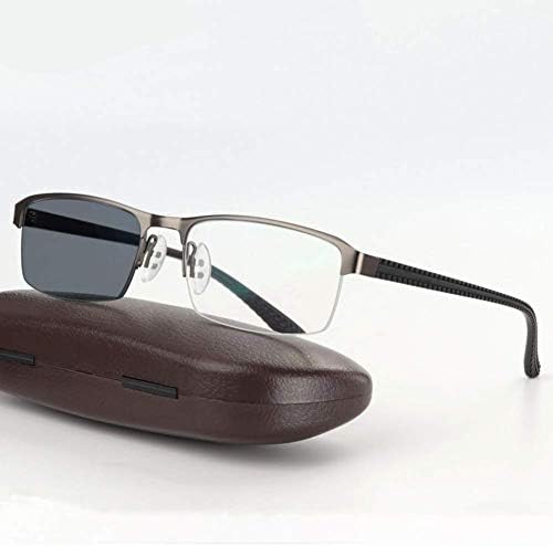 EyetaryEyetary Reading Glasses Photochromic Rectangular Sunglasses for Men, Lightweight Half-rim Frame Aspheric Resin Lens for Outdoor Readers UV400 protection,GrayFrame,Nodiopter