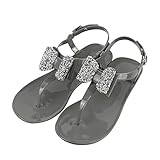 iFANS Women Shiny Rhinestone Bow Dress Flat Gladiator Sandals Thongs Sandals
